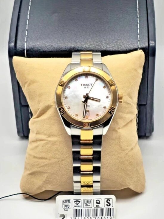 Tissot PR100 Diamond 36mm Two Tone MOP Dial Womens Watch Swiss Quartz